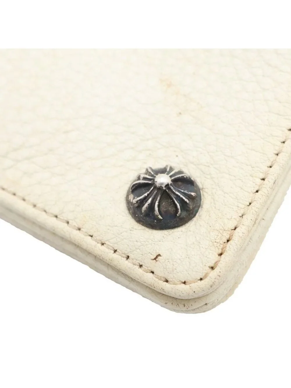 Chrome Hearts Strap 2 Zip Cross Ball Button Leather Wallet White